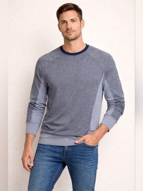 Robert Barakett Two-Tone Blue Crewneck Pullover Sweater